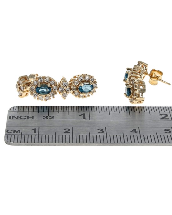 London Blue Topaz and Diamond Halo Dangle Earrings